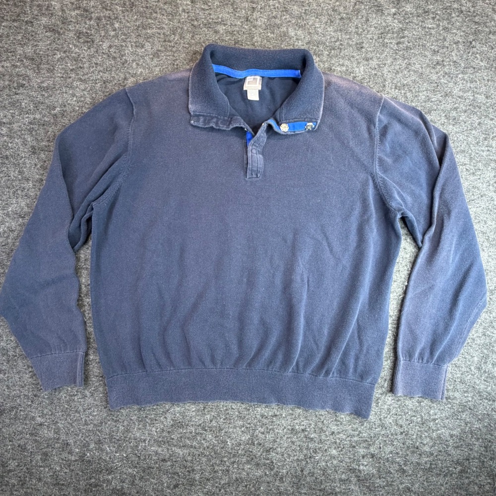 JCP Polo Sweater Mens XL Navy Blue 100% Cotton Snap Button (READ)